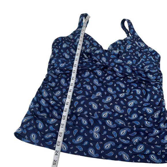 Lands End Women Size 16 Paisley Print Ruched Side Tankini Top Underwire Bra - Picture 6 of 11